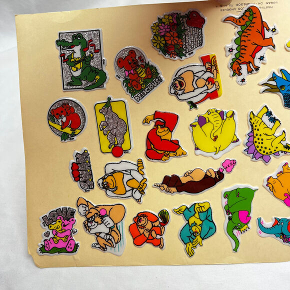 Vintage Puffy Stickers Sheet Lot of 3 Dinosaur Ninja Turtles Goofy Pluto Marvels - Picture 9 of 13